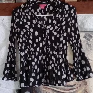 Women's white on black Polka Dot top shirt thin comfortable looks great